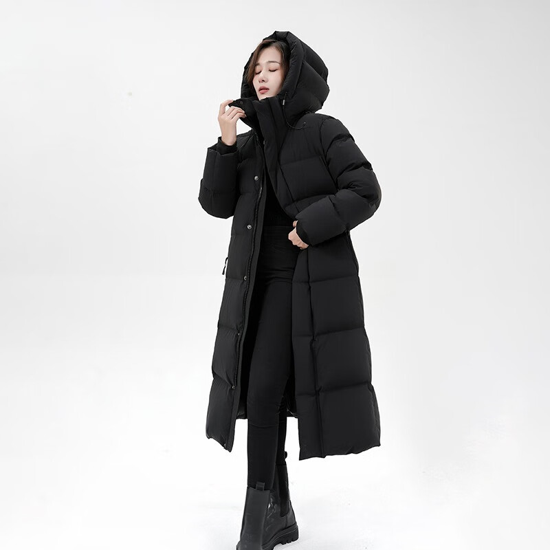CLARKE QUEEN 95% white goose down down jacket for women long over the knee 2025 new loose thickened jacket trendy black XS (160) (80-115 catties card size shot small)