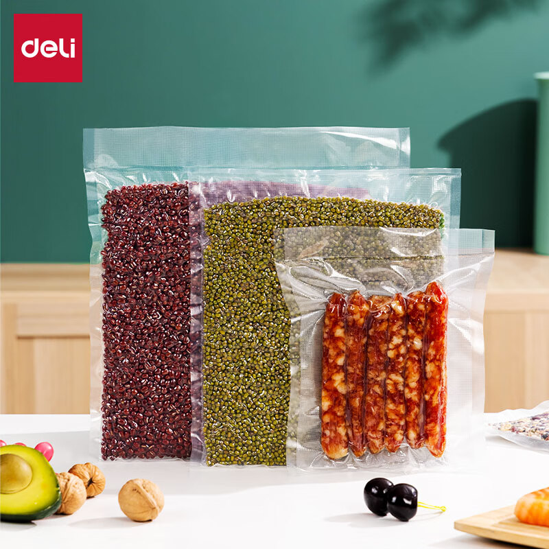 Deli texture vacuum food packaging bag sealing fresh-keeping bag air extraction sealing machine household compression plastic bag 30cm*5m-2 rolls free cutting LM543