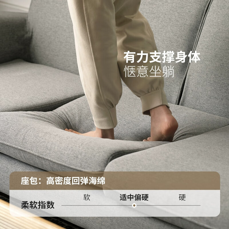 Genji Muyu fabric sofa simple modern small apartment living room sofa Nordic three-person furniture combination set three-person (cushion matte gray*2+yellow*1) matte gray combination 193cm