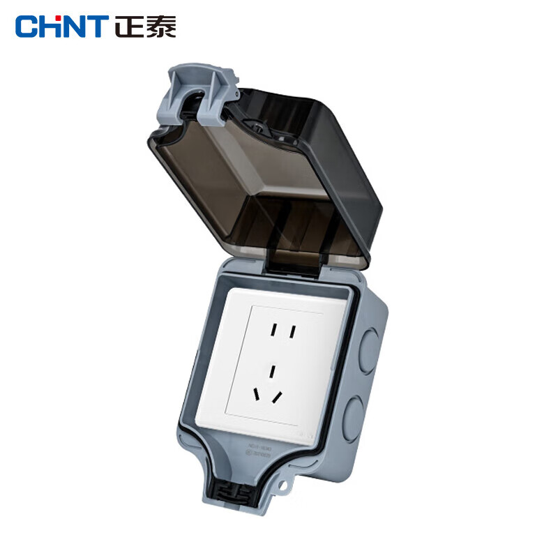 Chint (CHNT) waterproof socket box IP66 surface-mounted flame retardant and waterproof 86-type bathroom toilet switch splash-proof box five-hole 10A+ waterproof box (surface-mounted)