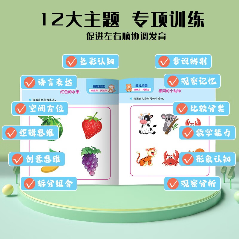 Concentration training book, intellectual game development for 3-4 year old children, children's book to improve observation, mathematical and logical judgment ability, preschool education reference book, featured in Book Fragrance Festival Reading Festival