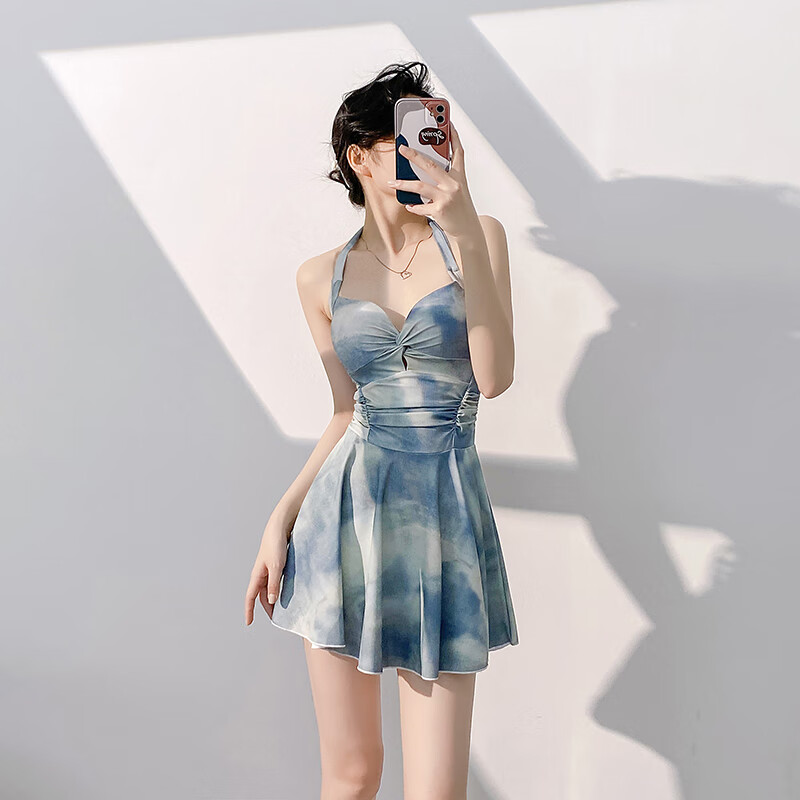 Yu Zhaolin swimsuit women's one-piece backless hot spring tie-dyed hot girl style halterneck skirt style swimsuit for women to cover belly and slimming