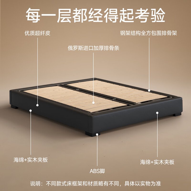 Fasati no bedside master bedroom small apartment floor-standing Italian minimalist leather bed light luxury modern simple backless bed single bed + coconut palm mattress + single cabinet (flagship version 20cm ribbed frame) 1.8*2m frame structure