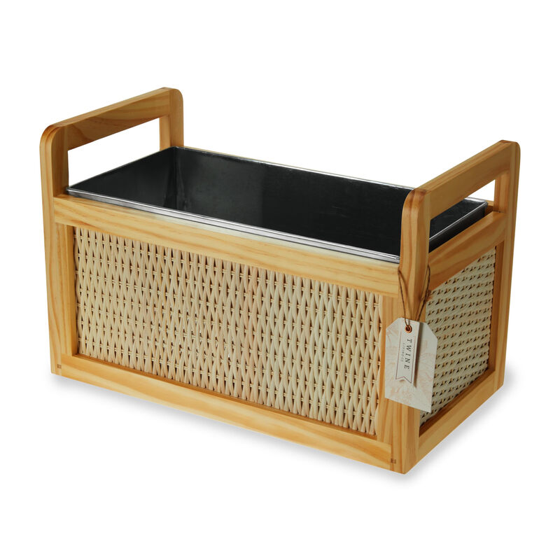 Twine Rattan and Wood Cooling Basket Beverage Cooling Ice Bucket