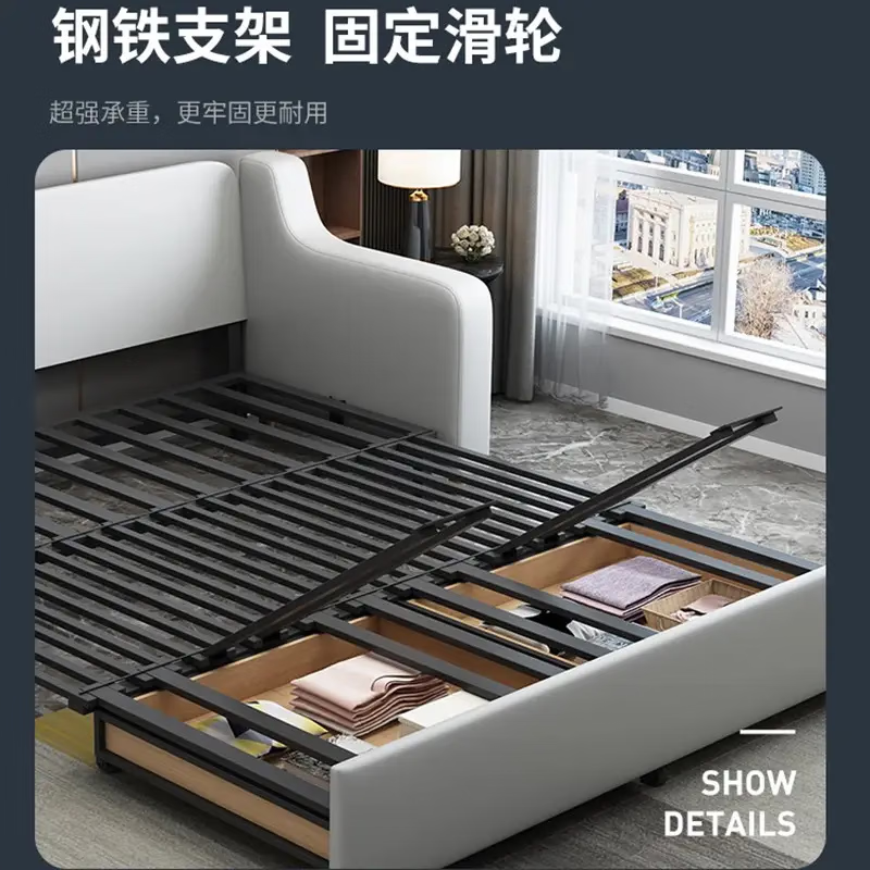 Xiangyu light luxury folding sofa bed for sitting and sleeping, multifunctional retractable living room size storage technology cloth sofa bed high resilience sponge model (technology cloth) outer diameter 1.8 meters + no storage USB charging