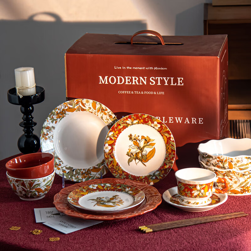 SUCCOHOMEWARE Retro Gardenia Tableware Set Gift Box French Embossed Ceramic Bowl and Plate Set Wedding Gift Moving House Food for 2 + Gift Box Sydney Paper (JD Logistics) Fast delivery to the next day
