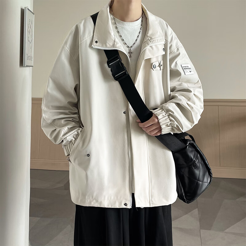 Foss Phil Men's Jacket Workwear Youth Hong Kong Style Handsome Simple Casual Jacket Thickened Warm Jacket Autumn and Winter Men DJS-Q2125 Apricot L 115 Jin-130 Jin