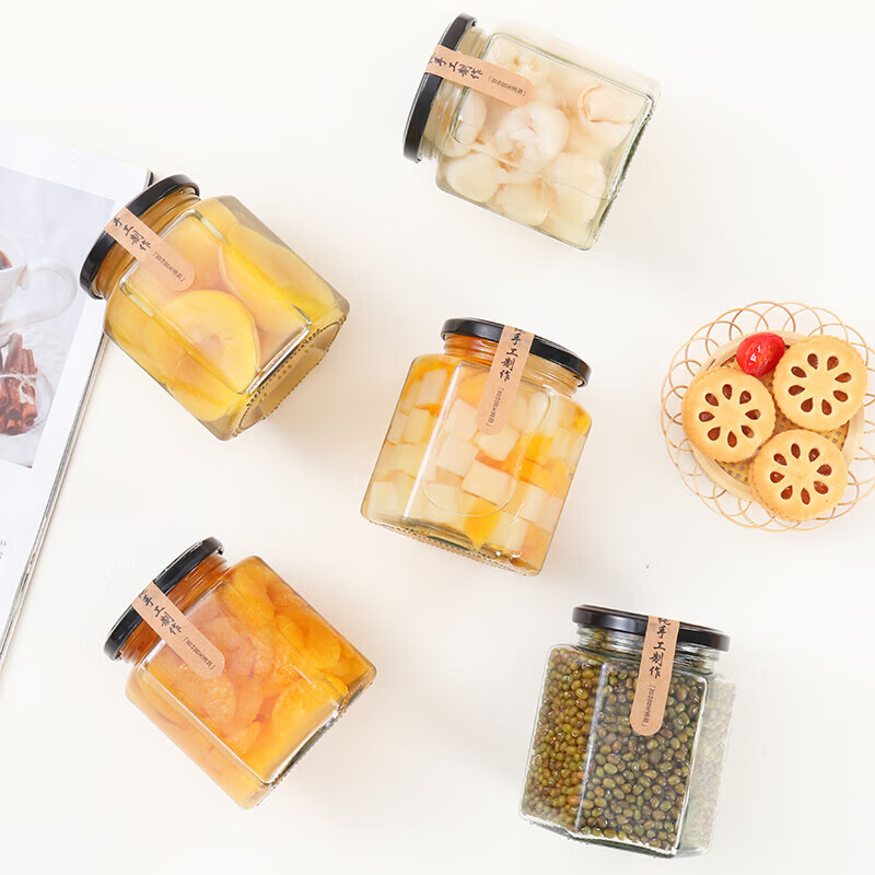 Baijie glass sealed jar honey bottle can be steamed glass bottle storage jar bird's nest sub-bottling bottle 500ml*6 pickled Laba garlic