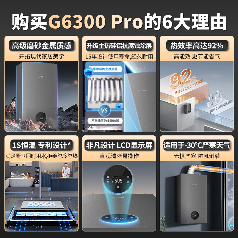 Bosch gas wall-mounted boiler G6300 Pro champion single product natural gas heating stove kitchen good thing water heater constant temperature floor heating radiator L1P27-G6301W 24C