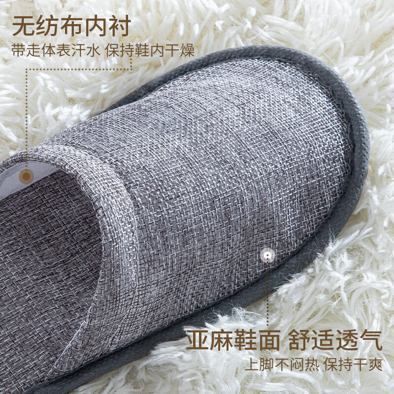 Miguang 10 pairs of disposable slippers for men and women traveling on business trips, home hotels, non-slip linen cotton thickened gray