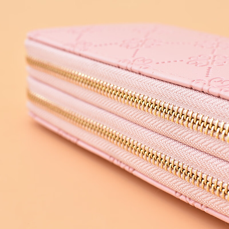 Wallet Women's Long Korean Style Bright Leather Double Zipper Clutch Large Capacity Double Layer Mobile Phone Bag Frosted Wrist Strap Wallet Purple Frosted