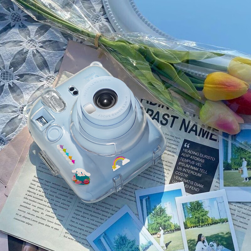 Runzhe is suitable for Fuji Polaroid Mini12 protective case, mini11/SE camera bag, transparent crystal case, silicone case, magic anti-fall and dustproof, adaptable to various scenes, upgraded mini12 crystal transparent case, free star strap + sticker