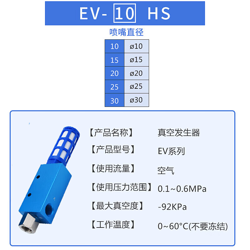 Yue Changsheng manipulator vacuum generator EV-10HS/15/20/25/30HSCK large flow large suction pneumatic component EV-15HSCK