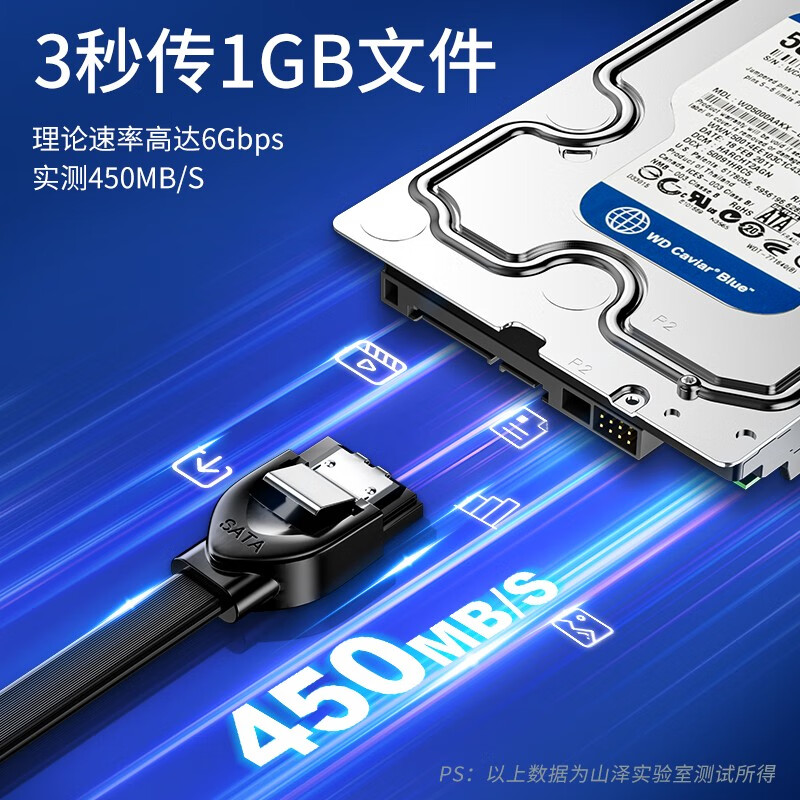 Shanze high-speed SATA3.0 hard drive data cable external solid-state mechanical hard drive cable optical drive serial port power supply dual-channel conversion cable elbow 0.5 meters WDZ05