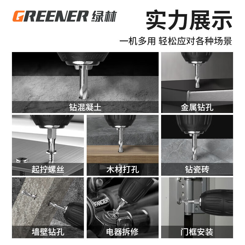 GREENER Lithium Electrician Repair Set Multi-Function Tool Set Brushless Impact Drill Combination Home Car Tool Box 21V Brushless Professional Edition 2 Battery King Set