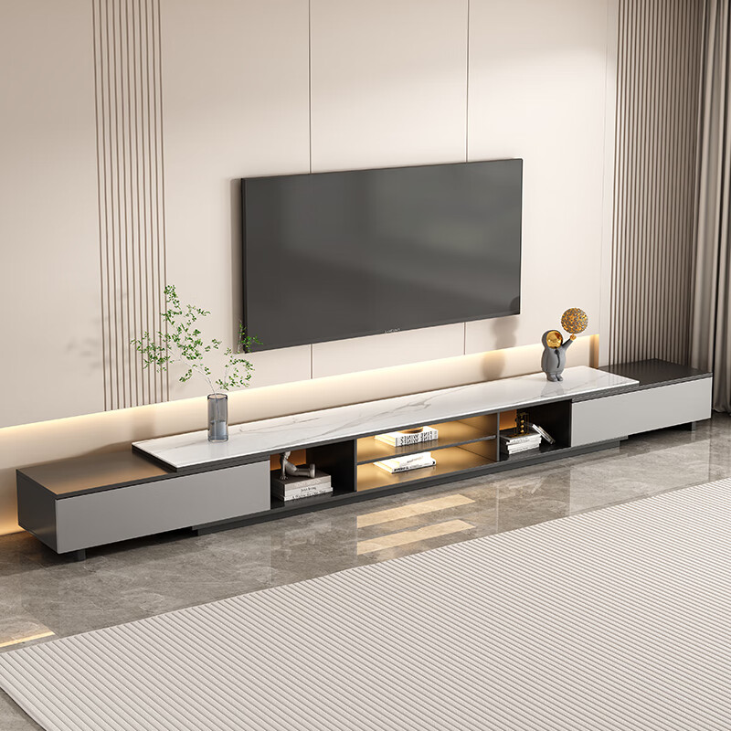 Mushun light luxury coffee table TV cabinet modern simple home living room storage cabinet small apartment retractable TV cabinet combination retractable coffee table 1.1-1.8 meters light luxury gray