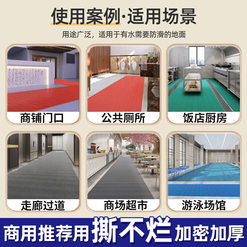 Cast solid PVC hollow anti-slip mat thickened kitchen bathroom anti-slip wear-resistant floor mat gray 0.9*1 meter 3.5mm