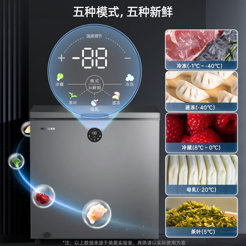 Meiling (MEILNG) household 100/141/201 upgraded level one freezer - 40 degrees Celsius quick freezing electronic temperature control single temperature freezer 100 liters -40 degrees deep freezing quick freezing PPM King Kong liner