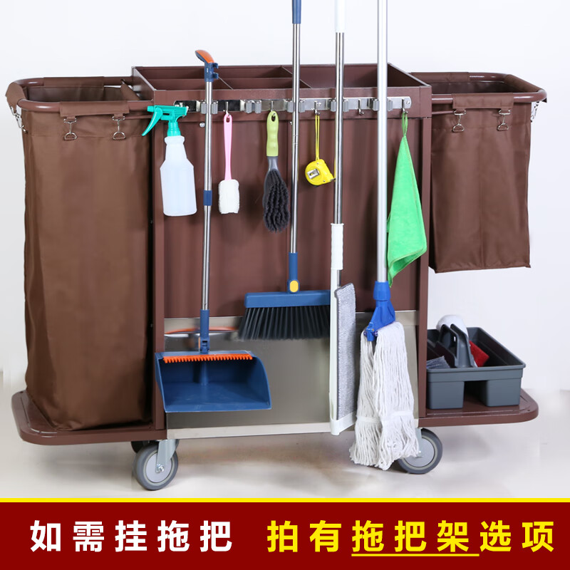 Hotel room multifunctional hand push linen cart cleaning work cart cleaning cart bag room entrance hygiene service cart (ordinary model) single side (4-inch ordinary wheel)