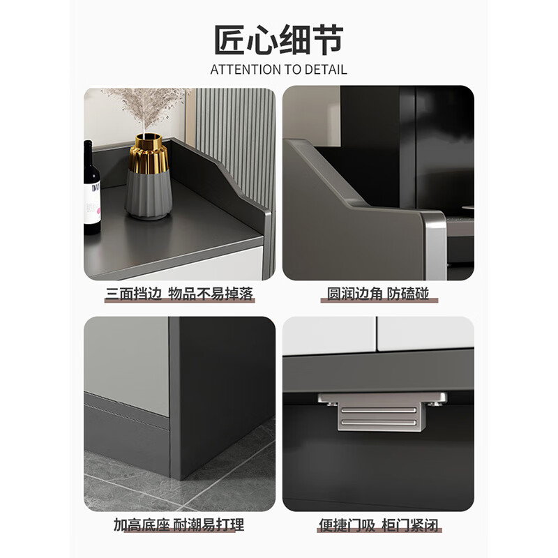 Yijiamu light luxury sideboard cupboard living room wall storage cabinet multi-functional storage cabinet modern simple tea cabinet wine cabinet classic two doors and two drawers 80*38*80CM self-assemble