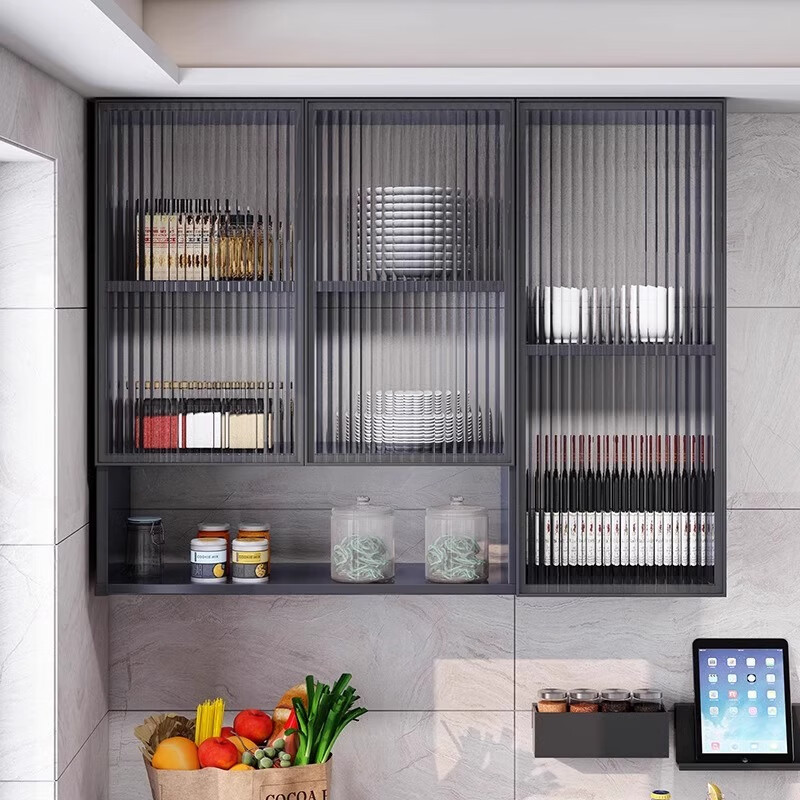 Fat Donglai same style kitchen cabinet kitchen all aluminum wall cabinet wall cabinet wall storage cabinet balcony closet bathroom toilet four doors length 140 depth 22 height 80cm