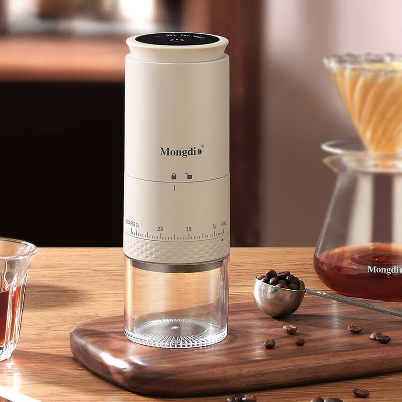 MONDINO electric bean grinder coffee bean grinder coffee grinder household hand grinder coffee machine grinder touch screen - milk tea color 38-speed external adjustment
