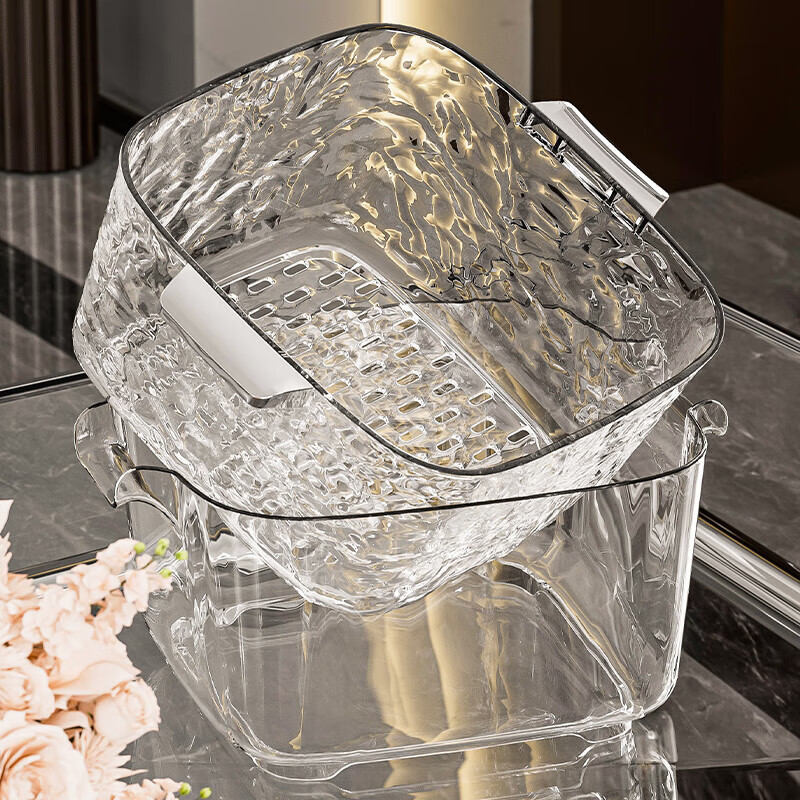 YOUQIN high-looking vegetable sink drain basket multi-functional kitchen new fruit plate light luxury living room vegetable basket transparent white medium size