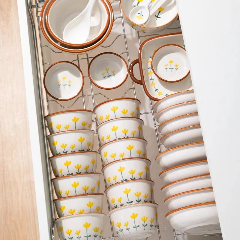 Persson Mountain Chrysanthemum Bowl and Plate Set Ceramic Tableware Home Simple Underglaze Colored Bowl and Chopsticks Ceramic Tableware Set Housewarming Gift Mountain Chrysanthemum Food for 8 People (Gift Box) 31-piece Set