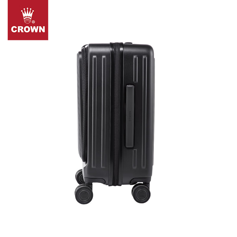 CROWN front-opening suitcase, expandable large-capacity trolley suitcase, eco-friendly suitcase, travel suitcase 5020/5215, black, 20 inches, boardable/expandable by 15%