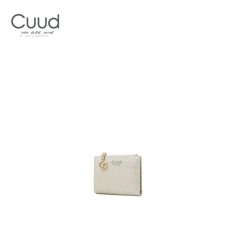 Cuud leather wallet women's new retro crocodile pattern card holder short women's coin purse New Year's Valentine's Day gift elegant white
