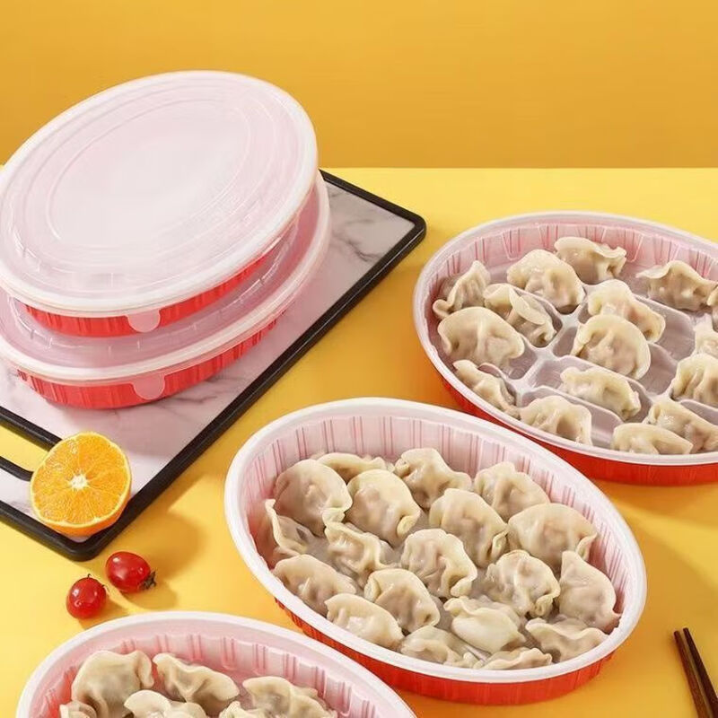 Sailoto dumpling box with lid, oval dumpling box for packaging, Xijiade thickened take-out, customizable logo 157-Oval Red, 300 sets 157-Oval Red, 300 sets