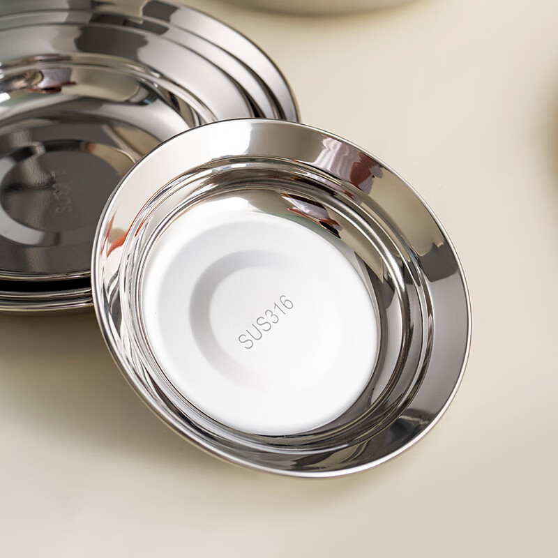 Onlycook316 stainless steel plate food grade dinner plate household dish preparation plate round plate dinner plate tableware 16cm