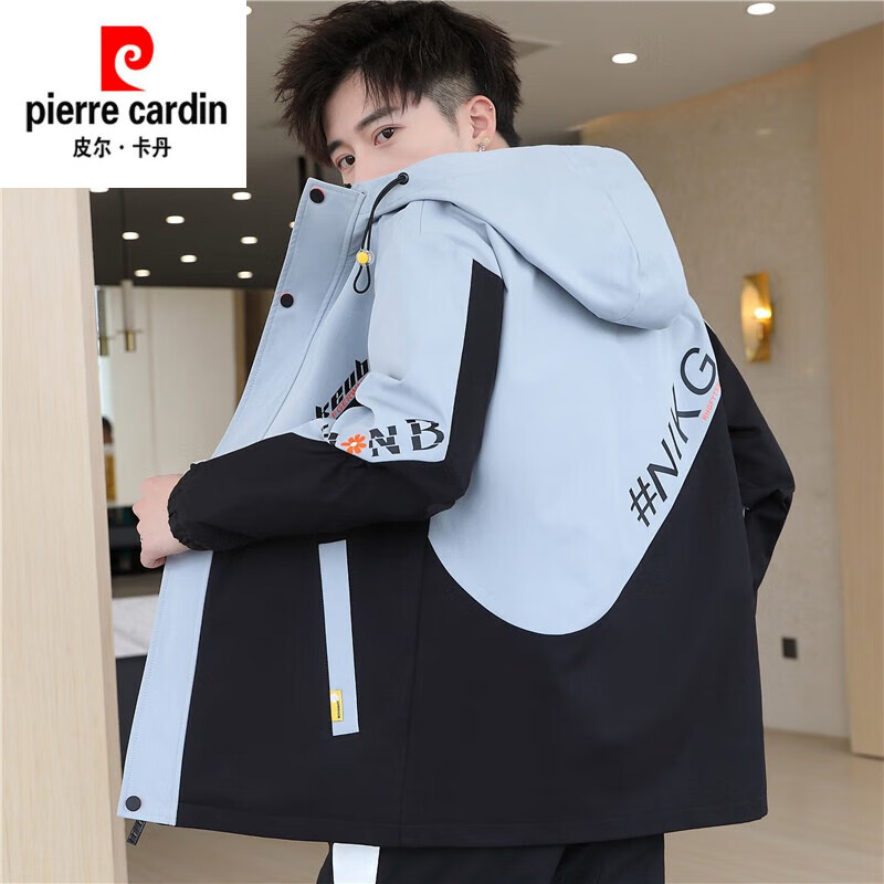 Pierre Cardin youth thickened velvet warm and cold-resistant jacket men's autumn and winter new cotton jacket for middle school students trendy 9916 blue gray velvet 2XL recommended 120-140 pounds