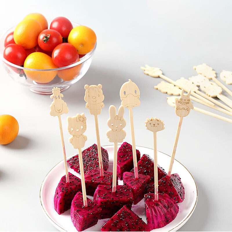 Xingyue Blue Candied haws cartoon bamboo skewers disposable fruit skewers Oden cooking skewers barbecue skewers mixed pack of 50 pcs