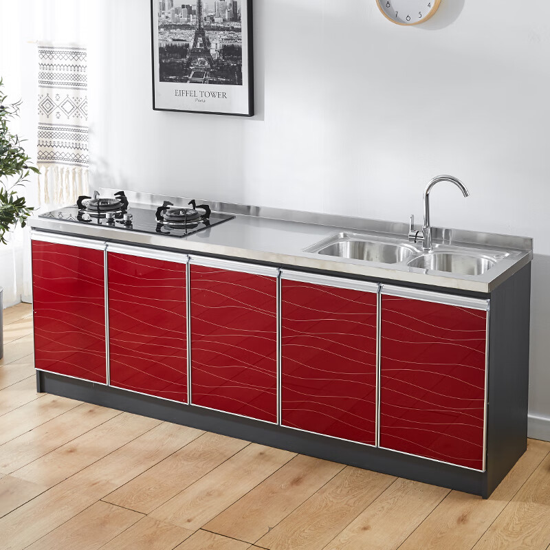Renjuyi space aluminum kitchen cabinet stainless steel stove cabinet integrated storage aluminum alloy kitchen cabinet overall simple rental 2 meters flat