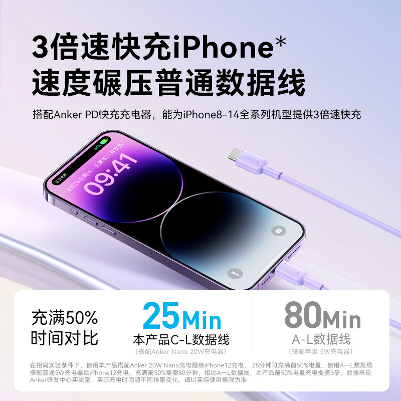 ANKER charging cable Apple mfi certified suitable for iphone11/12/13/14 mobile phone charger 3Atype-c to lightning fast charging data cable 1.8m white