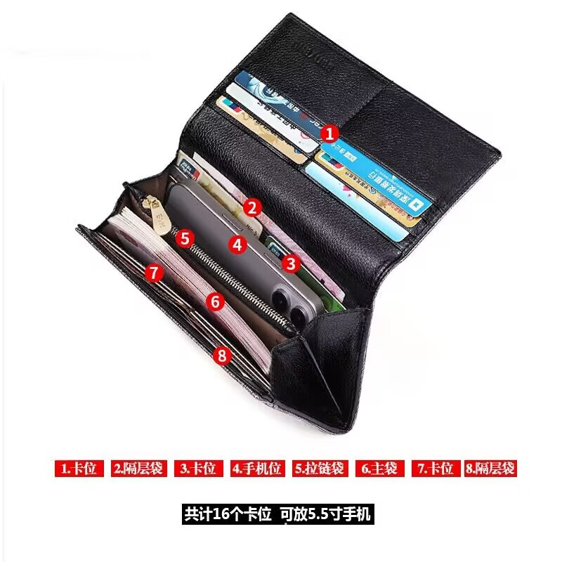 Kuqi Kangaroo Women's Wallet Women's Long Handbag 2025 Hot Style Genuine Leather Trendy Simple Multi-Function Wallet Women's Hand Leather Clip Bright Gold