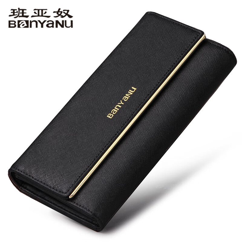 Scarecrow (MEXICAN) 2024 New Fashion Wallet Women's Long Three-fold Large Capacity Genuine Leather Wallet Women's Wallet Thin Black Store Manager Anti-Theft Brush