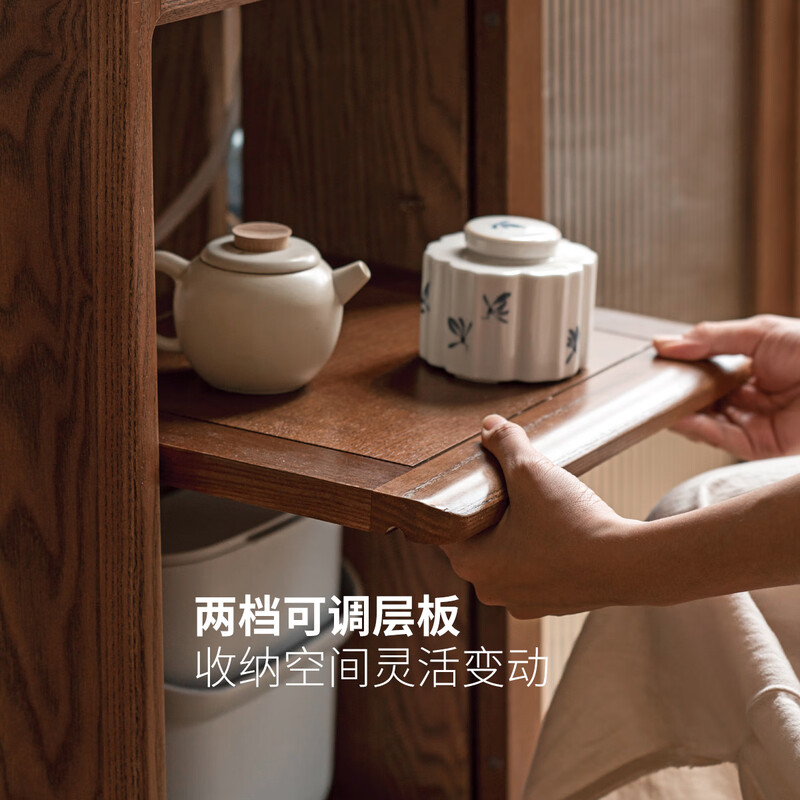 Genji Muyu solid wood mobile tea cabinet kettle integrated side table storage rack home living room with tea table 0.78 tea cabinet