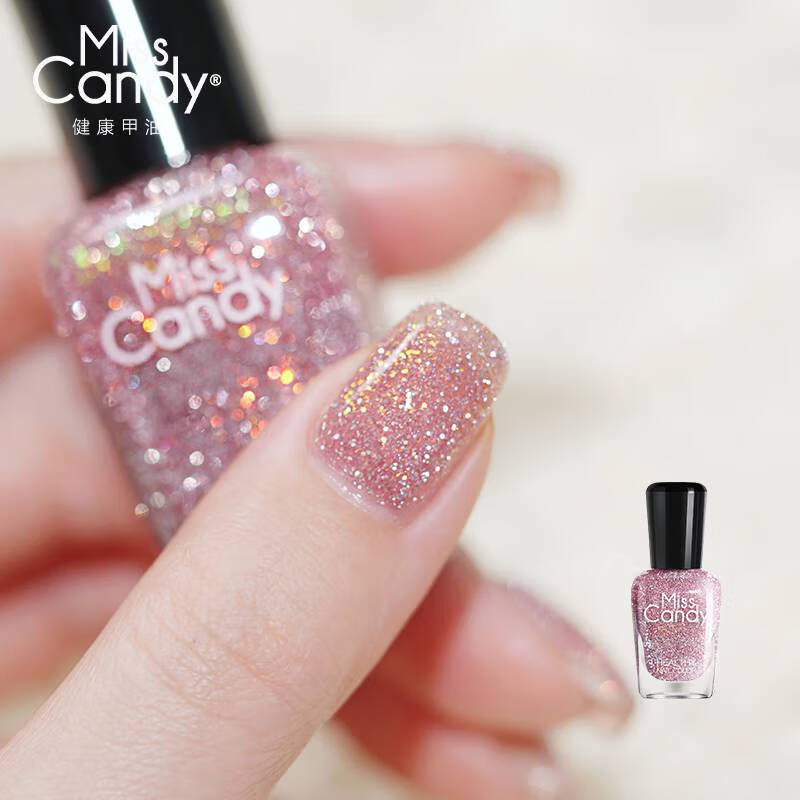 Miss Candy Whitening Fine Sparkling Diamond Explosive 15ml Nail Polish No-Bake Quick-drying Long-lasting Peelable Nail Art Sparkling Peach Powder ML38