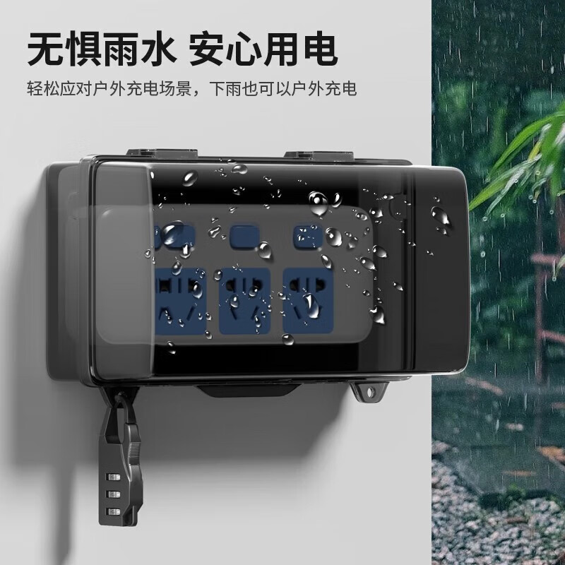 International Electrician (FDD) Power Strip Protection Cover Outdoor Outdoor Power Socket Splash-proof Box Wiring Board Rain Cover Increased Row Plug Waterproof Box Row Plug Waterproof Box Black and Transparent