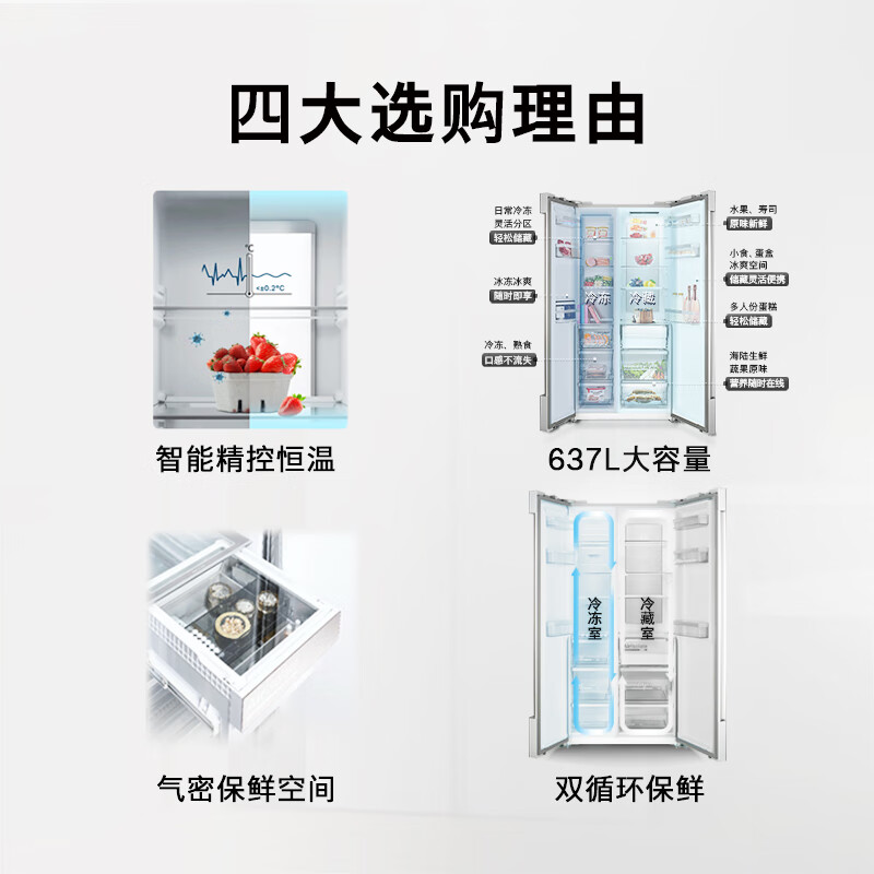 BOSCH refrigerator household 637L large-capacity side-by-side refrigerator, active oxygen sterilization, intelligent precision control of constant temperature, air-tight preservation space, double cycle without odor K6A99AA59C interstellar gray