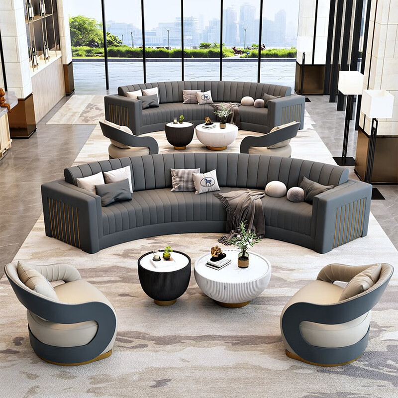 Zhihang Nordic Hotel Lobby Curved Sofa Sales Office Reception Hall Club Exhibition Hall Business Negotiation Table and Chair Combination 1+1+6+ Coffee Table Color Remarks