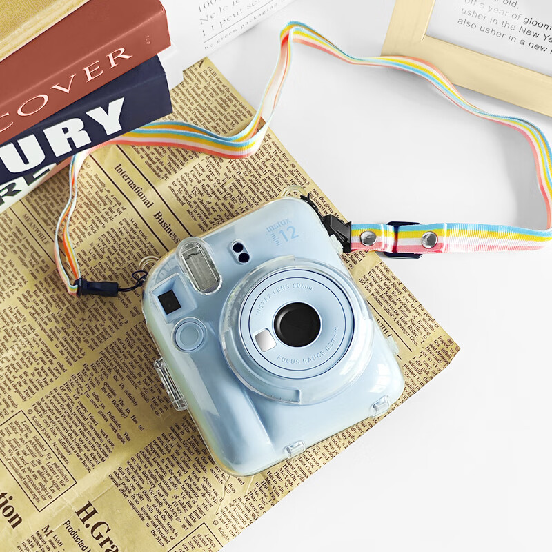Runzhe is suitable for Fuji Polaroid Mini12 protective case, mini11/SE camera bag, transparent crystal case, silicone case, magic anti-fall and dustproof, adaptable to various scenes, mini12 crystal clear case, free jade hanging dog shoulder strap + sticker
