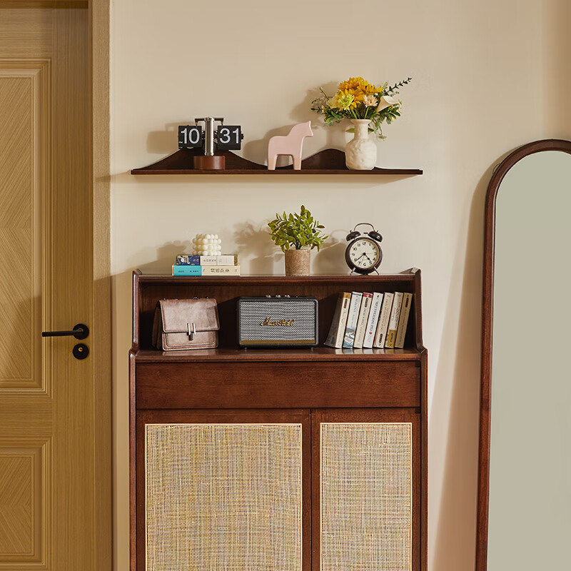 Jiayi solid wood wall storage rack partition wall bookshelf wall hanging display rack shelf 60cm walnut color single