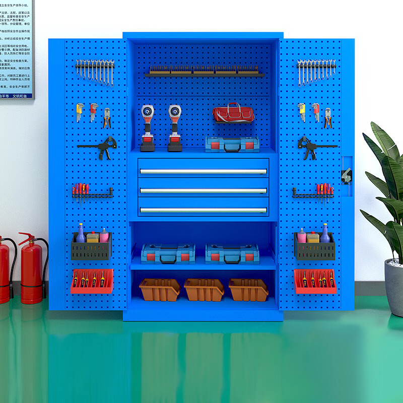 Xingyun tool cabinet workshop heavy-duty storage cabinet with hanging plate iron cabinet thickened factory storage cabinet gray and white mesh four panels