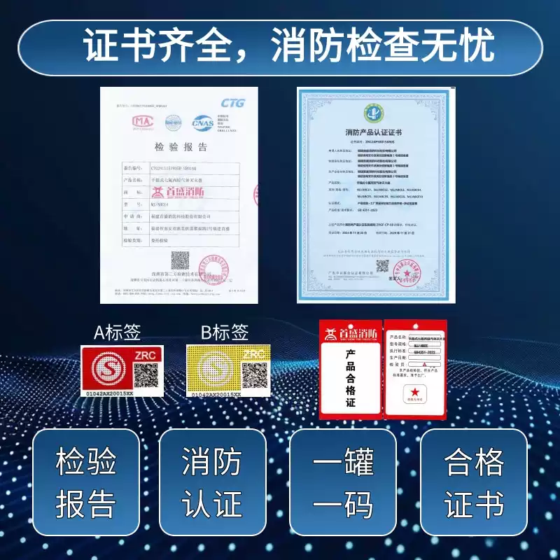 Portable heptafluoropropane fire extinguisher 1kg/4kg/8kg trolley type 20/35kg/clean gas fire extinguisher Portable 3KG fire certification + anti-counterfeiting