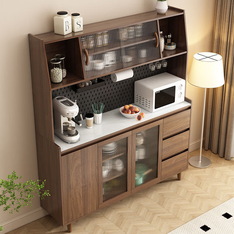 Yixusen solid wood sideboard integrated wall-mounted Nordic modern living room wine cabinet tea cabinet multi-functional kitchen storage cabinet solid wood walnut glass door 80