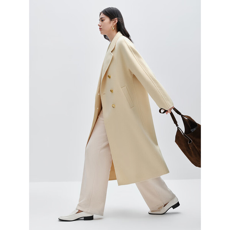 Peacebird heavyweight high-count all-wool double-sided woolen coat for women winter white coat for women* off-white M