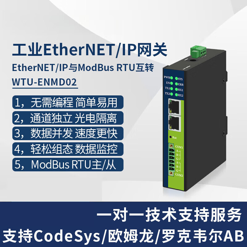 EtherNet/IP to ModBus485RTU gateway 10-channel synchronous acquisition without programming EIP industrial module 2-channel synchronous acquisition WTU-ENMD02